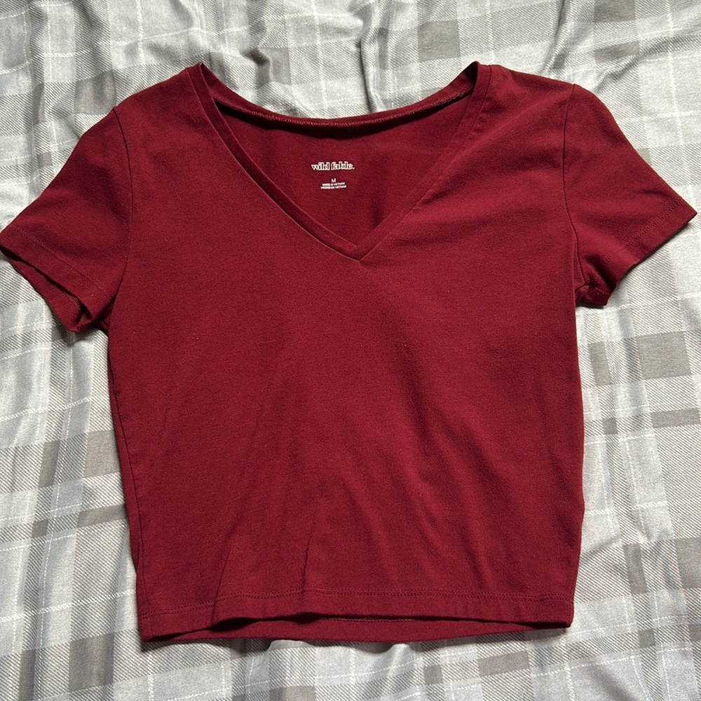 Red v-neck t-shirt